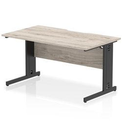 Impulse 1400 x 800mm Scalloped Edge Straight Office Desk Grey Oak Top Black Cable Managed Leg