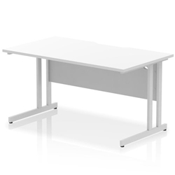 Impulse 1400 x 800mm Scalloped Edge Straight Office Desk White Top Silver Cantilever Leg