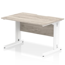 Impulse 1200 x 800mm Scalloped Edge Straight Office Desk Grey Oak Top White Cable Managed Leg
