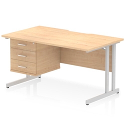 Impulse 1400 x 800mm Scalloped Edge Straight Office Desk Maple Top Silver Cantilever Leg Workstation 1 x 3 Drawer Fixed Pedestal