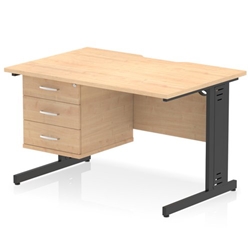 Impulse 1200 x 800mm Scalloped Edge Straight Office Desk Maple Top Black Cable Managed Leg Workstation 1 x 3 Drawer Fixed Pedestal