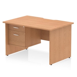 Impulse 1200 x 800mm Scalloped Edge Straight Office Desk Oak Top Panel End Leg Workstation 1 x 2 Drawer Fixed Pedestal