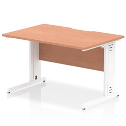 Impulse 1200 x 800mm Scalloped Edge Straight Office Desk Beech Top White Cable Managed Leg