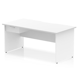 Impulse 1600 x 800mm Scalloped Edge Straight Office Desk White Top Panel End Leg Workstation 1 x 1 Drawer Fixed Pedestal