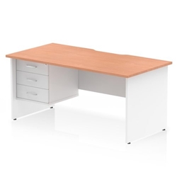 Impulse 1600 x 800mm Scalloped Edge Straight Office Desk Beech Top White Panel End Leg Workstation 1 x 3 Drawer Fixed Pedestal