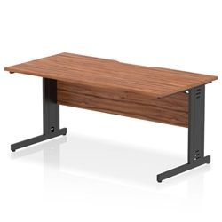 Impulse 1600 x 800mm Scalloped Edge Straight Office Desk Walnut Top Black Cable Managed Leg