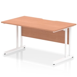 Impulse 1400 x 800mm Scalloped Edge Straight Office Desk Beech Top White Cantilever Leg