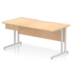 Impulse 1600 x 800mm Scalloped Edge Straight Office Desk Maple Top Silver Cantilever Leg Workstation 1 x 1 Drawer Fixed Pedestal