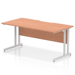 Impulse 1600 x 800mm Scalloped Edge Straight Office Desk Beech Top Silver Cantilever Leg