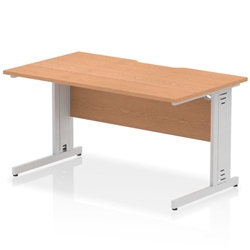 Impulse 1400 x 800mm Scalloped Edge Straight Office Desk Oak Top Silver Cable Managed Leg