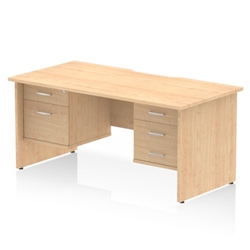 Impulse 1600 x 800mm Scalloped Edge Straight Office Desk Maple Top Panel End Leg Workstation 1 x 2 Drawer 1 x 3 Drawer Fixed Pedestal