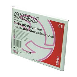 Shield Embossed Polythene Disposable Glove Clear Medium Use with Dispensers (Pack of 100) GD55 - M