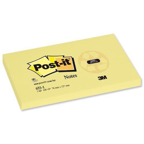 Buy Post-it Recycled Notes Pad of 100 76x127mm Yellow Ref 655-1YE ...