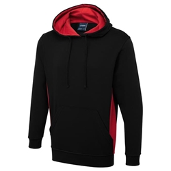 Uneek UC517 Two Tone Hooded Sweatshirt Black/Red XL 