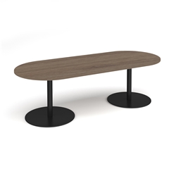 Eternal radial end boardroom table 2400mm x 1000mm - black base, Barcelona walnut top