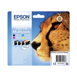Epson T0715 Cheetah Black Cyan Magenta Yellow Standard Capacity Ink Cartridge Multipack 7.4ml + 3 x 5.5ml (Pack 4) - C13T07154012