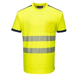 Portwest PW3 Hi-Vis Cotton Comfort T-Shirt S/S . Size/Fit  XL/R, Yellow/Navy. Style T181