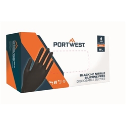 Portwest Disp 7 mil Disposable Glove (Pk100). Size/Fit  S/R, Black. Style A930