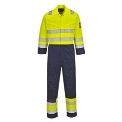 Portwest Modaflame Work Hi-Vis Multi-Norm Contrast FR Coverall. Size/Fit  M/R, Yellow/Navy. Style MV28