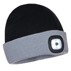 Portwest Two Tone LED Rechargeable Beanie. Size/Fit  /G, Black/Grey. Style B034