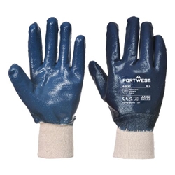 Portwest Grip 12 Nitrile Full Dipped Knitwrist Glove . Size/Fit  L/R, Navy. Style A300