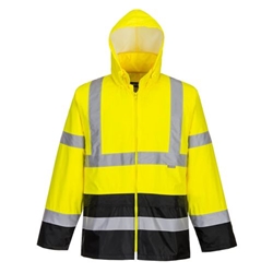 Portwest Hi-Vis Contrast Classic Rain Jacket . Size/Fit  4XL/R, Yellow/Black. Style H443