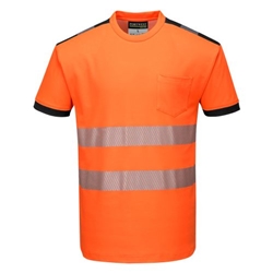Portwest PW3 Hi-Vis Cotton Comfort T-Shirt S/S . Size/Fit  XL/R, Orange/Black. Style T181