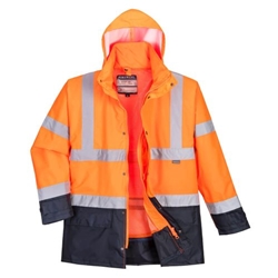 Portwest Hi-Vis 5-in-1 Contrast Executive Jacket . Size/Fit  S/R, Orange/Navy. Style S768