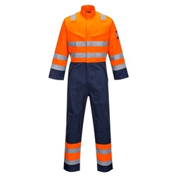 Portwest Modaflame Work HVO Multi-Norm Contrast Coverall. Size/Fit  M/R, Orange/Navy. Style MV29