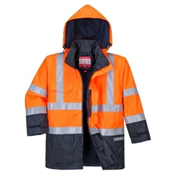 Portwest Bizflame Rain Hi-Vis Constrast FR Jacket. Size/Fit  S/R, Orange/Navy. Style S779