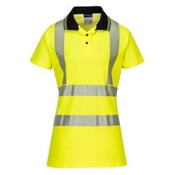 Portwest Hi-Vis Women's Cotton Comfort Pro Polo Shirt S/S . Size/Fit  XXL/R, Yellow/Black. Style LW72