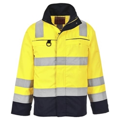 Portwest Bizflame Work Hi-Vis Multi-Norm Contrast FR Jacket. Size/Fit  XL/R, Yellow/Navy. Style FR61