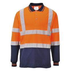 Portwest Hi-Vis Contrast Polo Shirt L/S . Size/Fit  XXL/R, Orange/Navy. Style S279