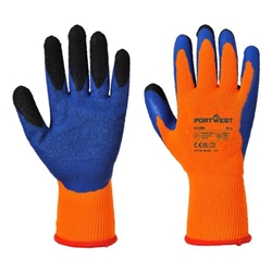 Portwest Cold 7 Latex Crinkle Finger Dipped Glove. Size/Fit  M/R, Orange/Blue. Style A185