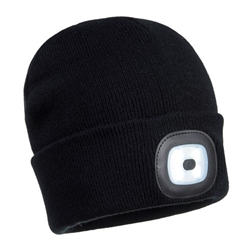 Portwest Rechargeable Twin LED Beanie. Size/Fit  /R, Black. Style B028