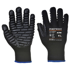 Portwest Anti-Vibration 10 Rubber Chloroprene Glove. Size/Fit  XL/R, Black. Style A790