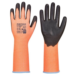 Portwest Vis-Tex Cut Glove Long Cuff. Size/Fit  M/R, Orange/Black. Style A631