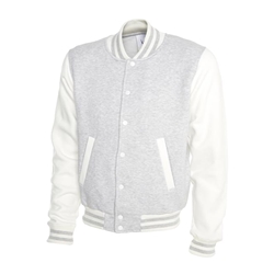 Uneek UC525 Mens Varsity Jacket Heather Grey/White XL