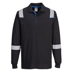 Portwest WX3 Modaflame Knit FR Long Sleeve Polo Shirt. Size/Fit  L/R, Black. Style FR711