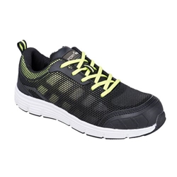 Portwest Steel Textile Trainer  S1P FO SR. Size/Fit  42/N, Black/Green. Style FT15