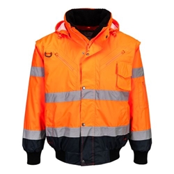 Portwest Hi-Vis 3-in-1 Contrast Bomber Jacket . Size/Fit  M/R, Orange/Navy. Style C465