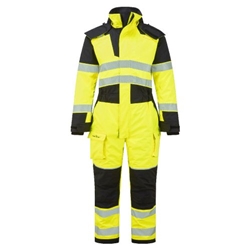 Portwest PW3 Modaflame Rain+ Hi-Vis Multi-Norm FR Winter Coverall. Size/Fit  M/R, Yellow/Black. Style FR516