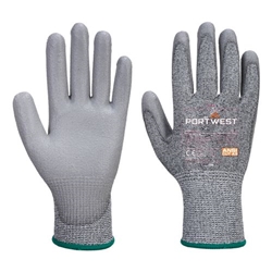 Portwest Cut C13 PU Glove. Size/Fit  XS/R, Grey. Style A622 pk 12