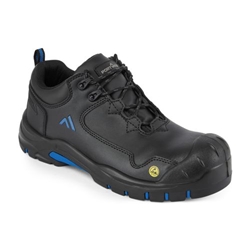 Portwest Composite Action Leather Low Shoe S3S ESD HRO SR SC FO. Size/Fit  42/B, Black/Blue. Style FC19
