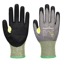 Portwest CS Cut E21 Nitrile Glove. Size/Fit  M/R, Grey/Black. Style A652