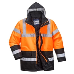 Portwest Hi-Vis Contrast Winter Traffic Jacket . Size/Fit  XL/R, Orange/Black. Style S467