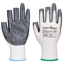 Portwest Grip 13 Nitrile 3 Fingerless Glove. Size/Fit  XXL/R, White/Grey. Style A311