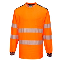 Portwest PW3 Hi-Vis Cotton Comfort T-Shirt L/S . Size/Fit  XXL/R, Orange/Navy. Style T185