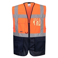 Portwest Warsaw Hi-Vis Contrast Executive Vest . Size/Fit  XXXL/R, Orange/Navy. Style C476