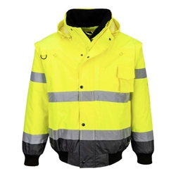 Portwest Hi-Vis 3-in-1 Contrast Bomber Jacket . Size/Fit  S/Y, Yellow/Grey. Style C465